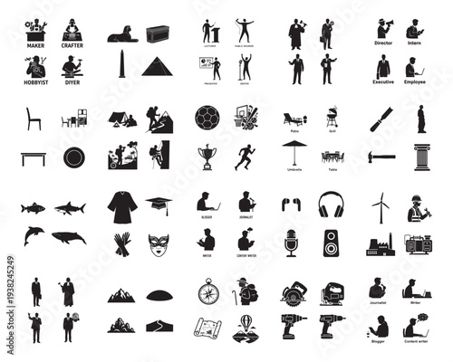 A collection of various black silhouettes on a white background silhouette