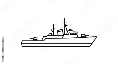 Simple Black Line Drawing Warship.