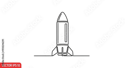 Simple Black Line Rocket Illustration.