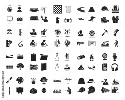 A collection of various black silhouettes on a white background silhouette
