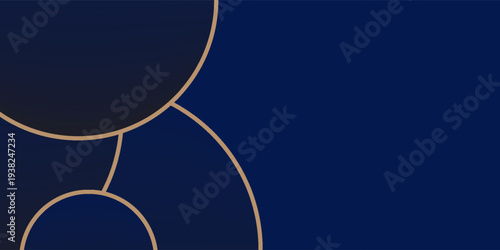 3D blue luxury abstract background overlap layer on dark space with golden circles lines decoration. Modern graphic design element cutout style concept for web banner, flyer, card, or brochure cover