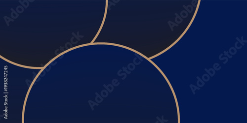 3D blue luxury abstract background overlap layer on dark space with golden circles lines decoration. Modern graphic design element cutout style concept for web banner, flyer, card, or brochure cover