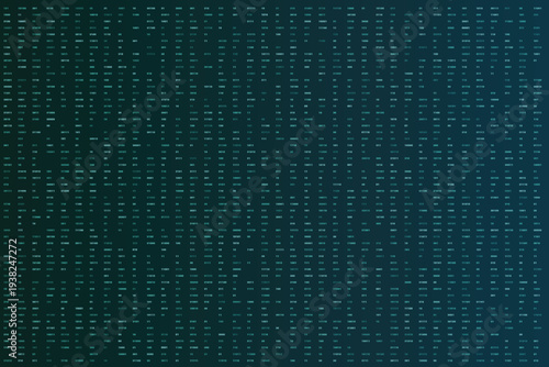 Teal colored binary code numbers arranged in a grid across a dark gradient digital display