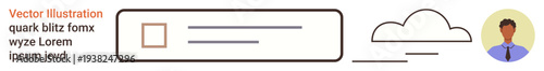 User interfaces, cloud storage systems, digital profiles, technology services, app design, online tools. Minimal UI components, profile icon and cloud storage symbol. User interfaces and cloud