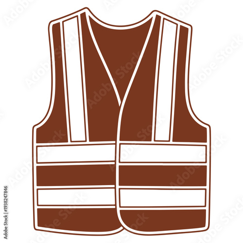 Brown Safety Vest Illustration with White Stripes for Visibility and Protection in Construction Work and Roadside Assistance Purposes