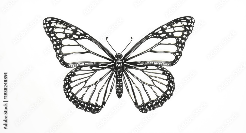 Fototapeta premium Abstract butterfly wireframe design crafted with printing pen on white surface