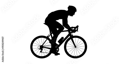 Cyclist in silhouette on road bicycle isolated