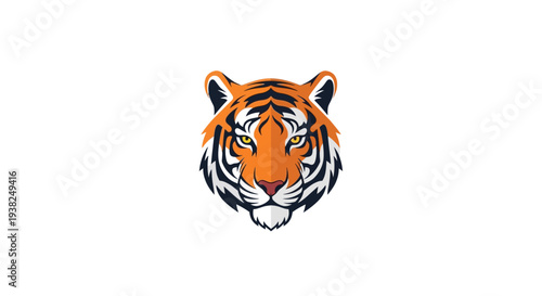 Closeup of tiger face looking forward.