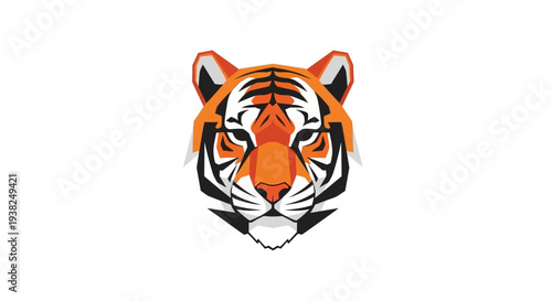 Closeup of tiger face looking forward.