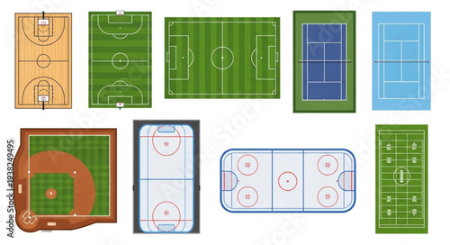 Collection of Various Sports Fields and Courts Top View.