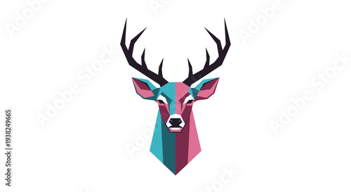 Colorful Deer Head Illustration with Antlers.
