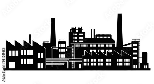 Industrial factory building silhouette illustration manufacturing production concept