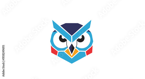Colorful cartoon owl face closeup.