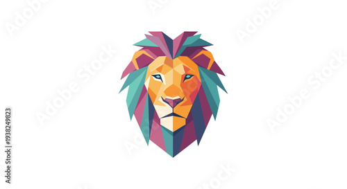 Colorful Geometric Lion Head Illustration.