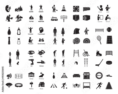 A collection of various occupational silhouettes against a white background silhouette