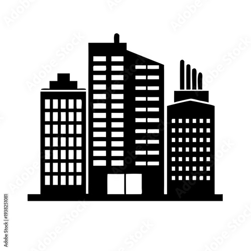 Urban cityscape with modern office buildings silhouette.