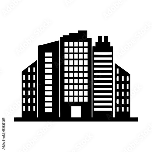 Black silhouette of modern city office buildings.