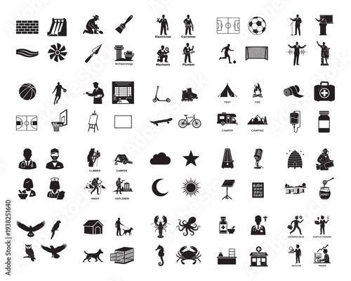 A collection of various black silhouettes on a white background silhouette