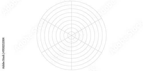 Geometric construction of a polar graph/grid that is marked and labelled in 90°; increments and units marked to 8., vintage line drawing or engraving illustration.