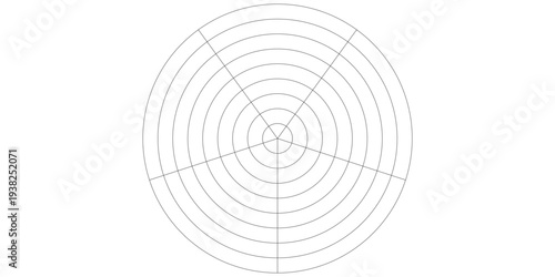 Geometric construction of a polar graph/grid that is marked and labelled in 90°; increments and units marked to 8., vintage line drawing or engraving illustration.