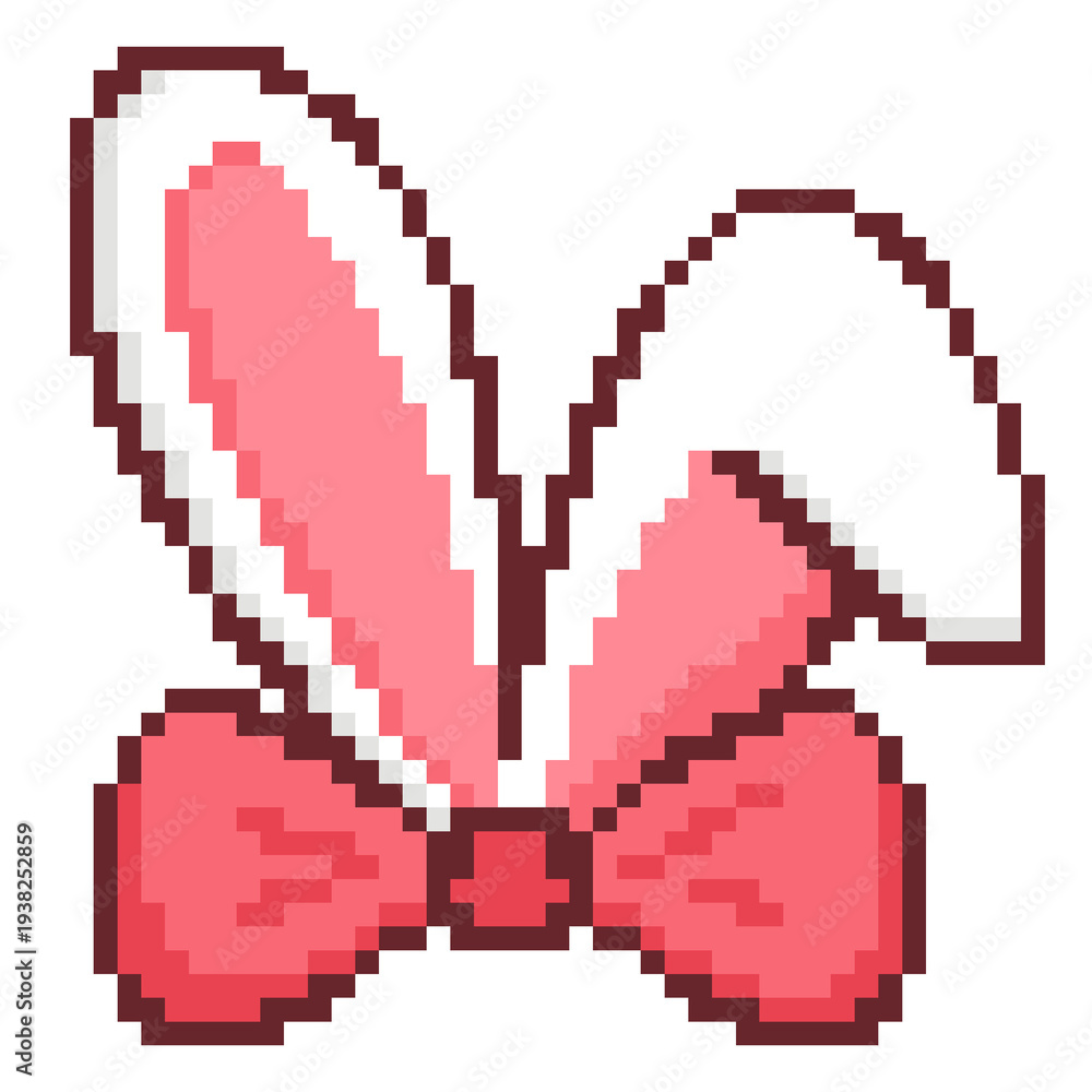 Fototapeta premium Easter bunny ears with red bow tie pixel art icon graphic