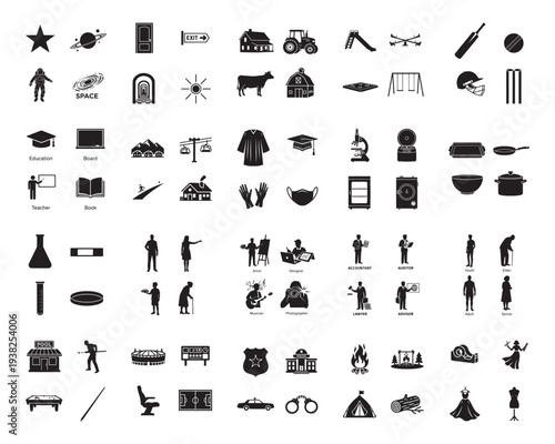 A collection of various silhouettes against a white background silhouette