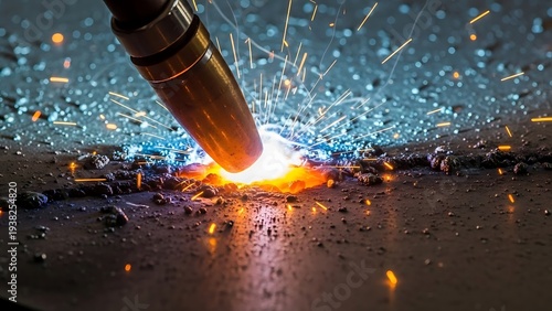 Intense arc welding producing sparks, a demonstration of skillful work