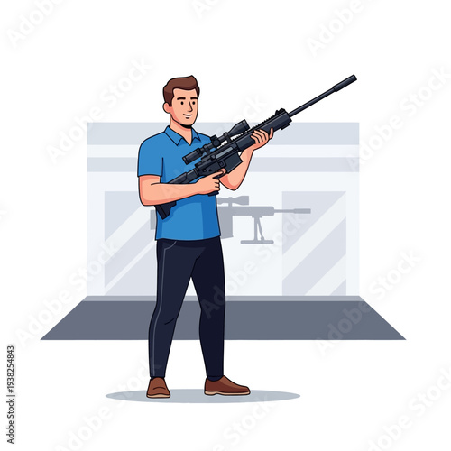 Man holding sniper rifle at shooting range, aiming, sport, hobby, weapon, precision