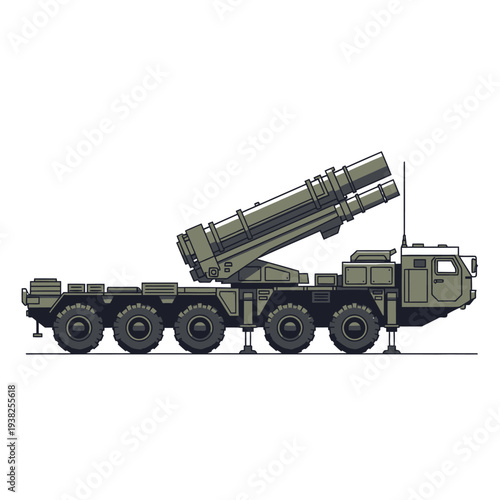 Military missile launcher truck, tactical weapon system, army vehicle, defense technology