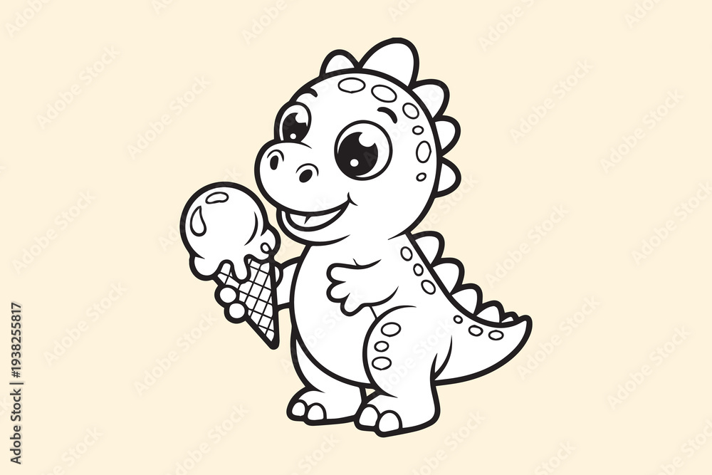 Fototapeta premium Cute Baby Dinosaur with Ice Cream illustration vector