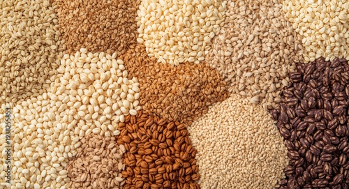 Collection of diverse natural grains and cereals showcasing agricultural raw food materials