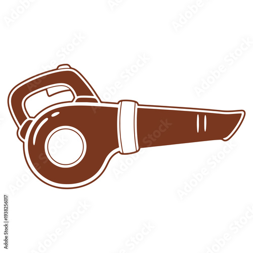 Cartoon leaf blower design for yard maintenance and seasonal cleanup with brown color and white outline style illustration on a white background