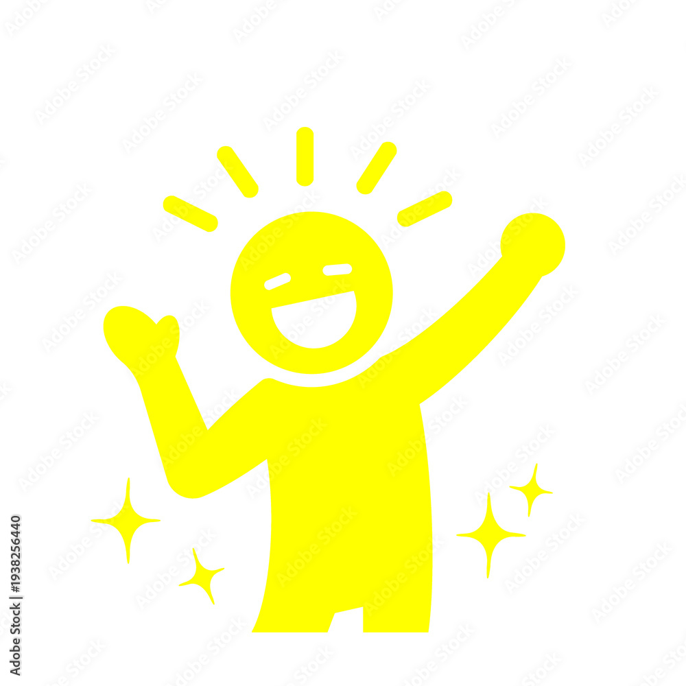 Fototapeta premium キラキラと輝く達成感の人物シルエット(黄色)