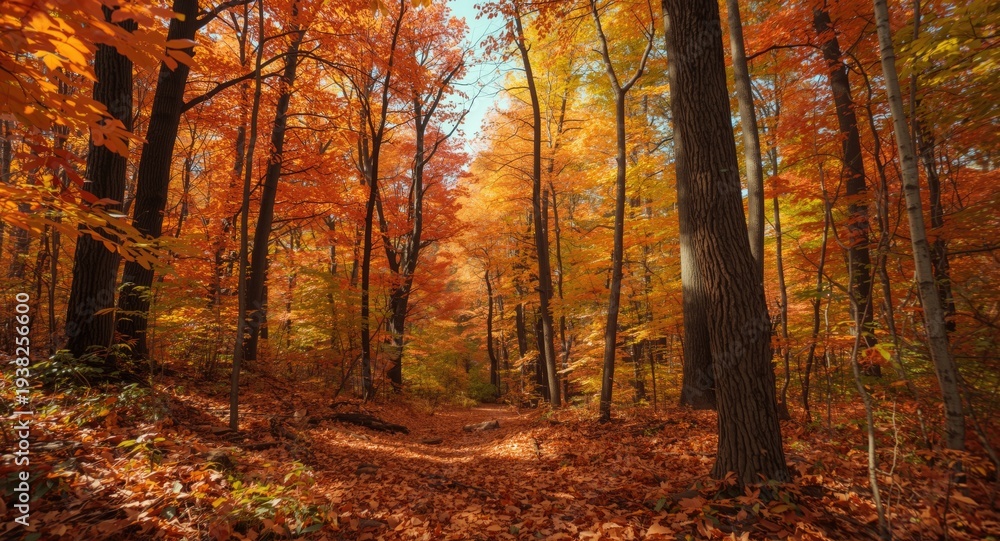 Obraz premium Autumn season forest scenery in 3d cartoon style with bright foliage background