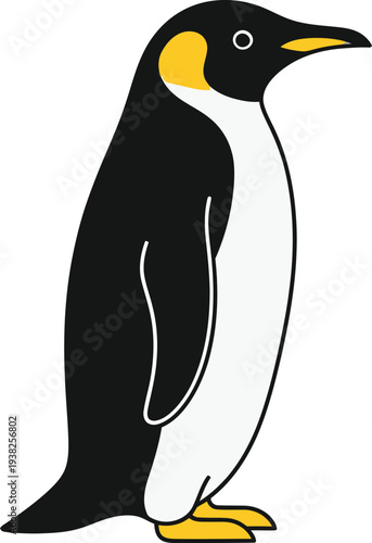Emperor penguin illustration stands upright in profile view against a white background.