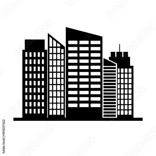 Modern cityscape with sleek skyscrapers and urban architecture.