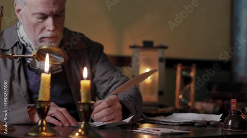 18th century man writing a letter with a quill pen
