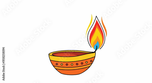 An illustration of a traditional diya lamp with a lit flame, symbolizing celebration and spirituality