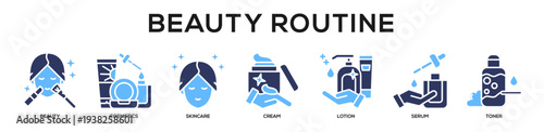 Glyphcolor - Beauty Routine web banner icon vector illustration concept