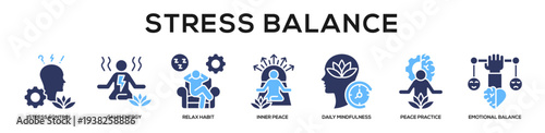 Glyphcolor - Stress Balance web banner icon vector illustration concept