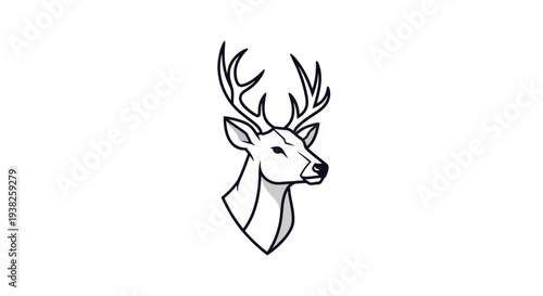 Deer Head Illustration with Antlers and Ears.