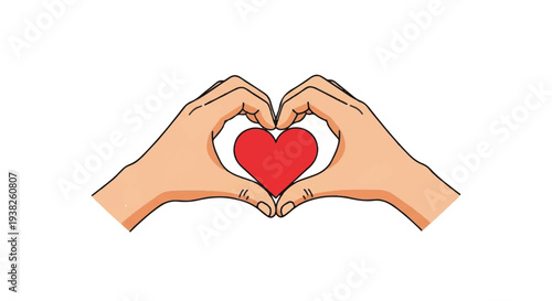 Two hands forming a heart shape around a red heart symbolizing love and care from a front view