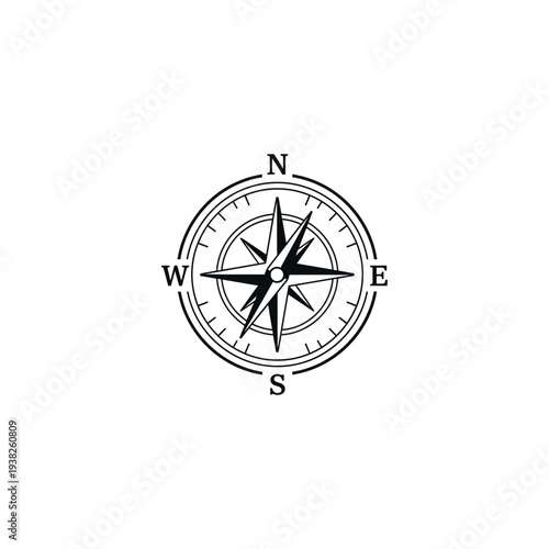 Black Compass Illustration with Cardinal Directions.