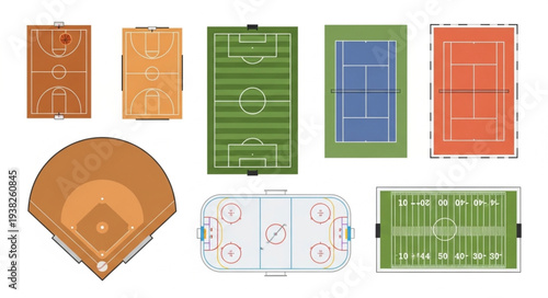 Collection of Various Sports Fields and Courts Top View.