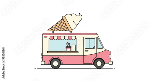 Colorful Ice Cream Truck Illustration with Treats and Fun on a Summer Day