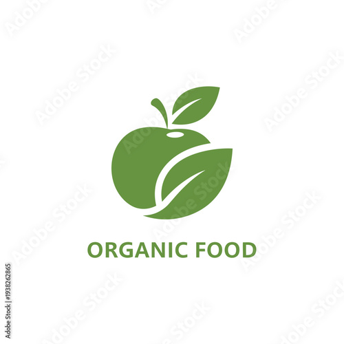 Apple fruit and leaf icon for organic food certification and juice bar branding