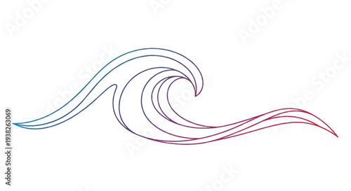 A stylized wave illustration with flowing curves and vibrant colors, showcasing a dynamic ocean scene from a side viewpoint.