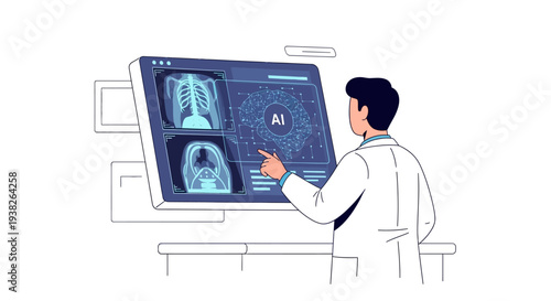 Doctor analyzing medical images on screen.