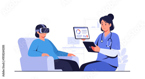 Doctor consulting patient with virtual reality.