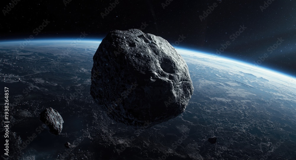 Fototapeta premium A rocky outer space environment showcasing a majestic asteroid in flight